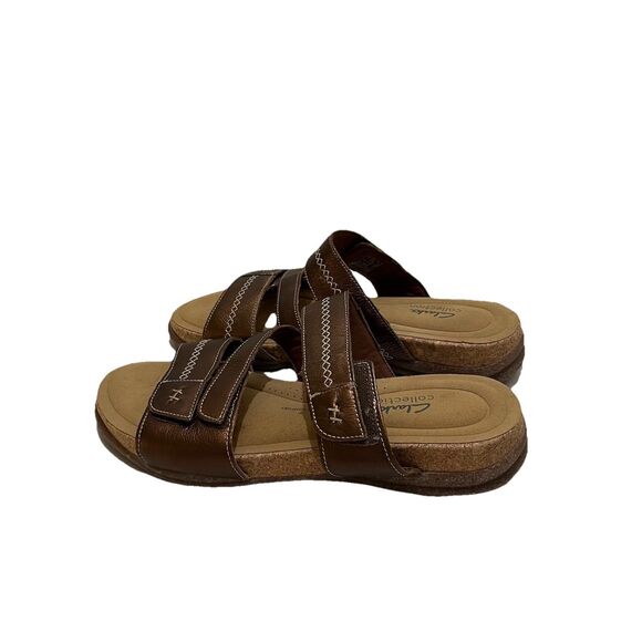 Clarks Women's Roseville Bay Leather Slip On Slide Sandals Metallic Brown Sz 11M - Picture 1 of 7